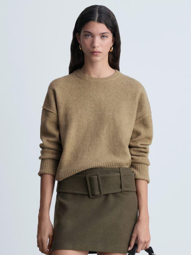 Cropped wool-blend knit sweater