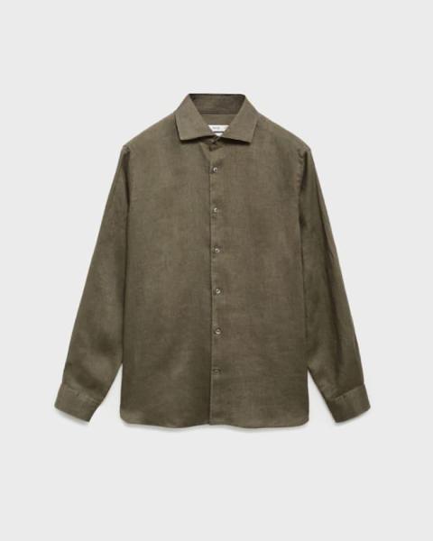 Garment-washed linen overshirt